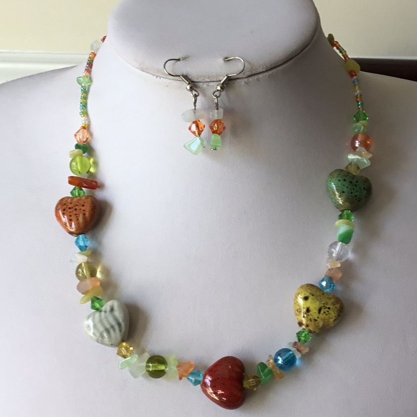 Multi Color Heart Shape Ceramic Bead Necklace Set
